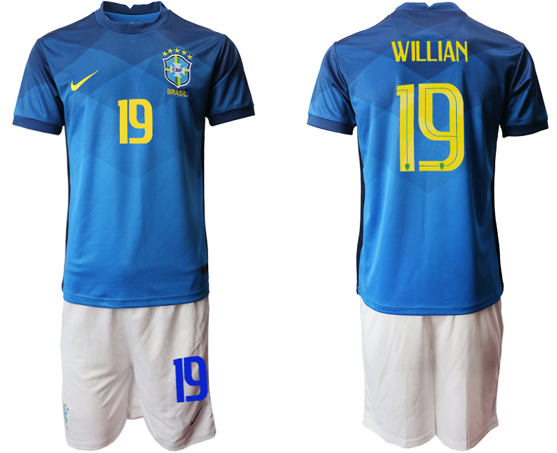 Men 2020-2021 Season National team Brazil away  blue #19 Soccer Jersey